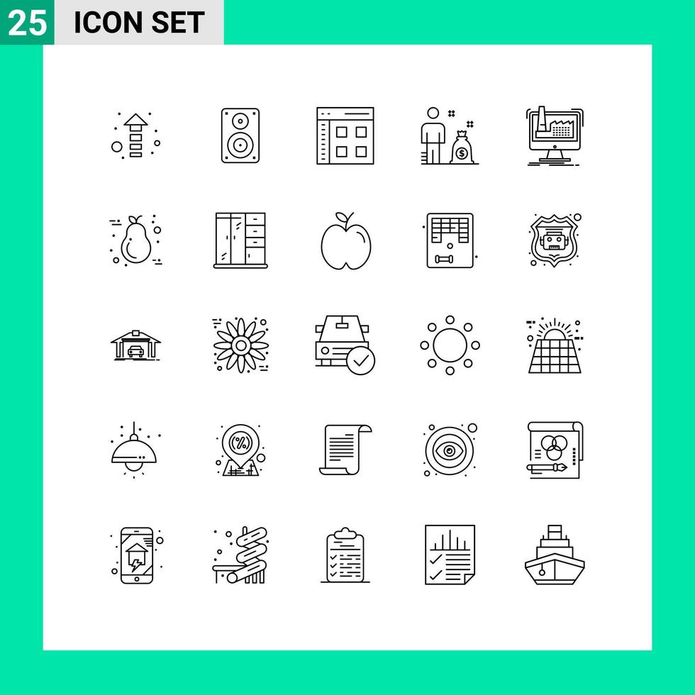 25 Benutzeroberflächen-Linienpaket mit modernen Zeichen und Symbolen von Fabrik-Investor-App-Investitionen Web-editierbare Vektordesign-Elemente vektor