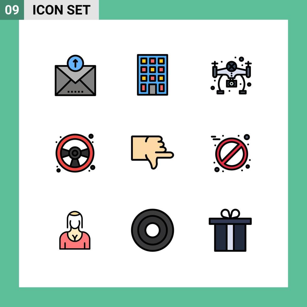 fylld linje platt Färg packa av 9 universell symboler av rösta ner hobby motvilja spel redigerbar vektor design element