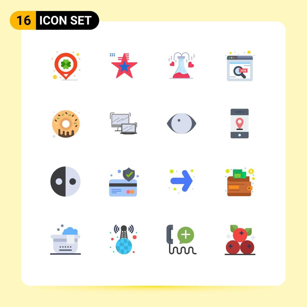 grupp av 16 platt färger tecken och symboler för ljuv uppkopplad jobb kemisk Sök hitta redigerbar packa av kreativ vektor design element