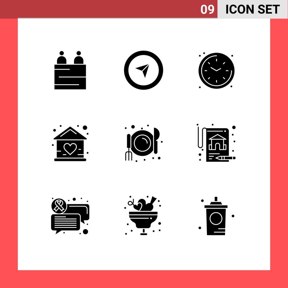 9 universell fast glyfer uppsättning för webb och mobil tillämpningar diet hus levande Hem byggnad redigerbar vektor design element