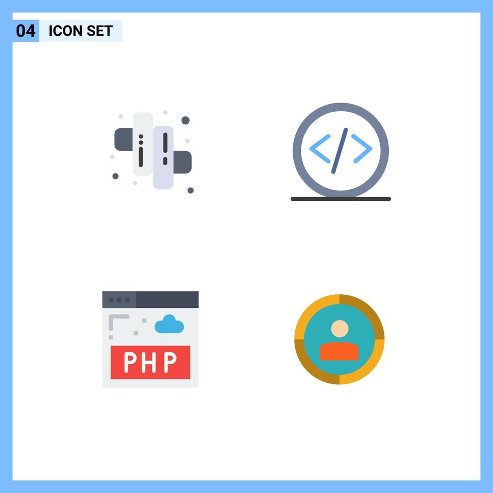 mobil gränssnitt platt ikon uppsättning av 4 piktogram av camping php koda programmering fokus redigerbar vektor design element