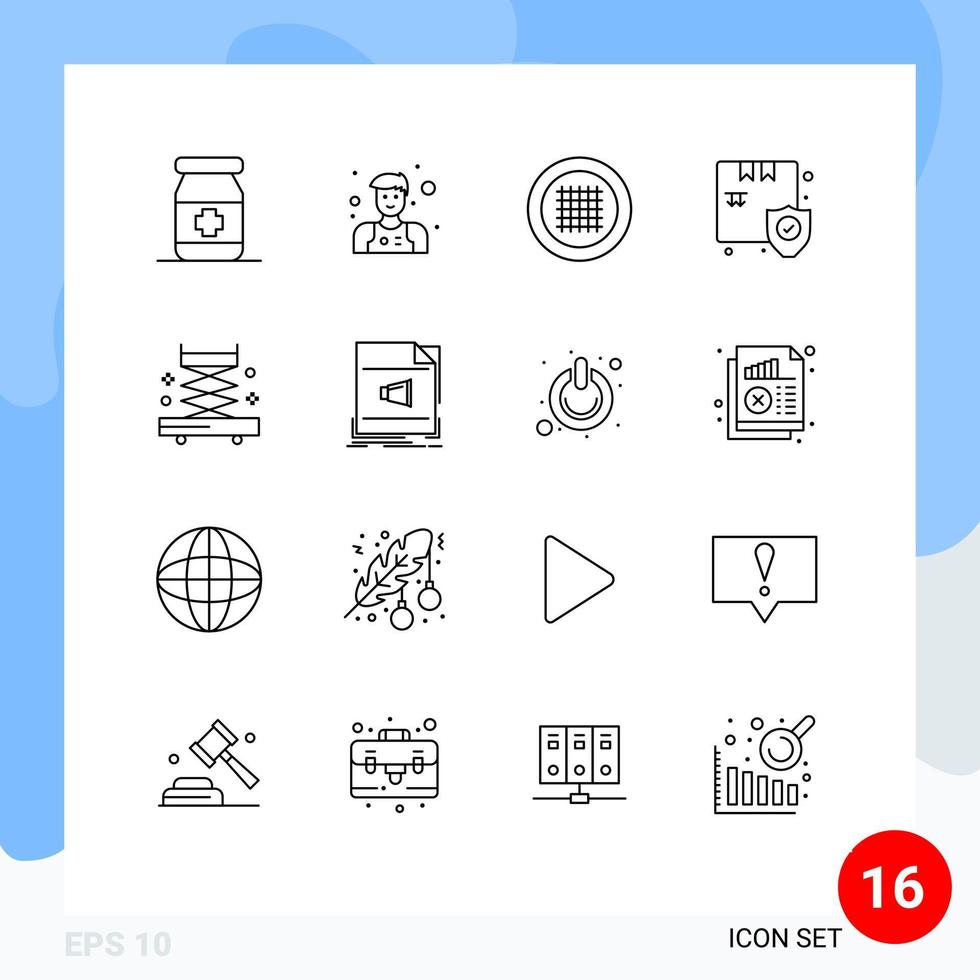 moderner Satz von 16 Umrissen Piktogramm von editierbaren Vektordesign-Elementen der Audioindustrie-Linienbaubox vektor