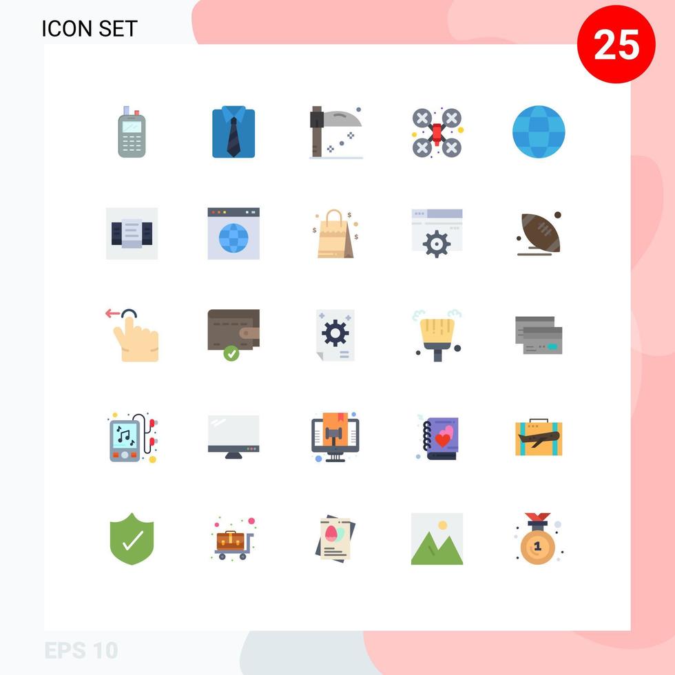 mobil gränssnitt platt Färg uppsättning av 25 piktogram av klot jord halloween Drönare robot kamera redigerbar vektor design element