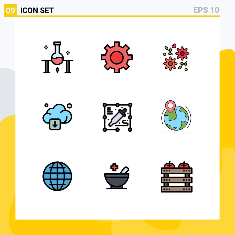 uppsättning av 9 modern ui ikoner symboler tecken för plocka Färg ladda ner användare pil bröllop redigerbar vektor design element