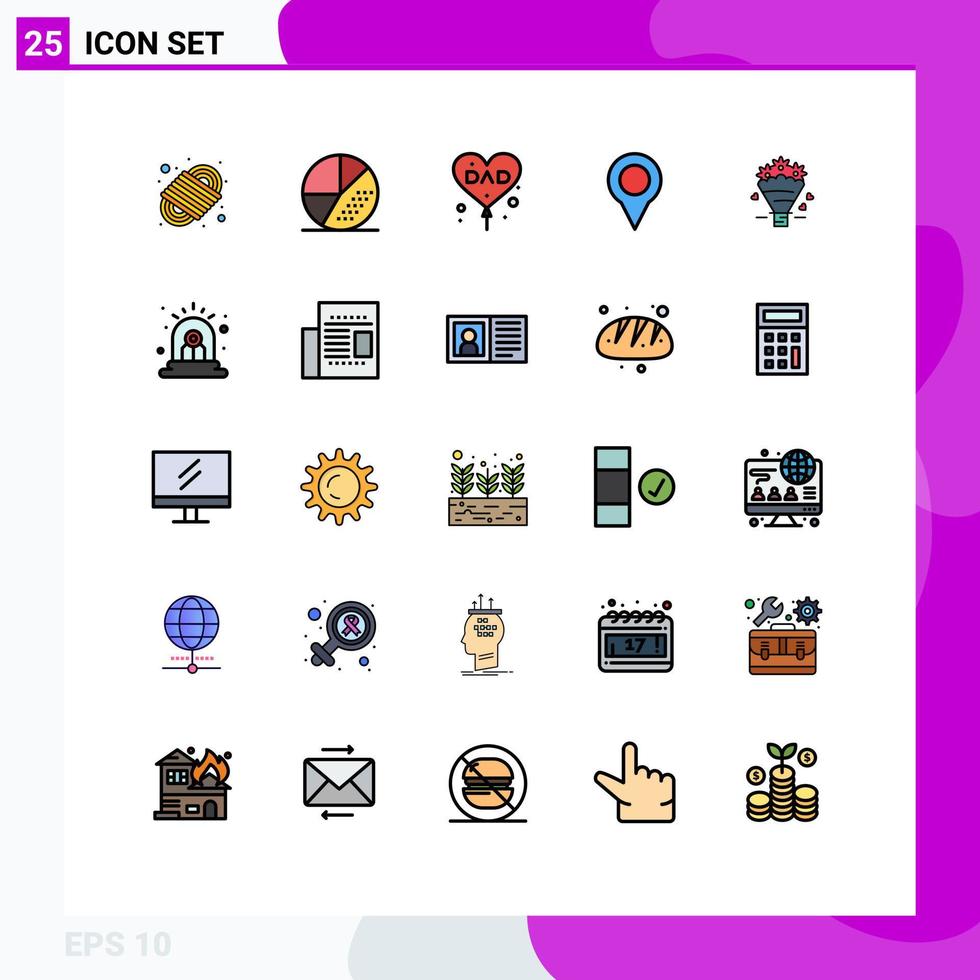 25 thematische, vektorgefüllte flache Linienfarben und editierbare Symbole von editierbaren Vektordesign-Elementen für Pin-Karten-Seo-Standorte Vatertag vektor