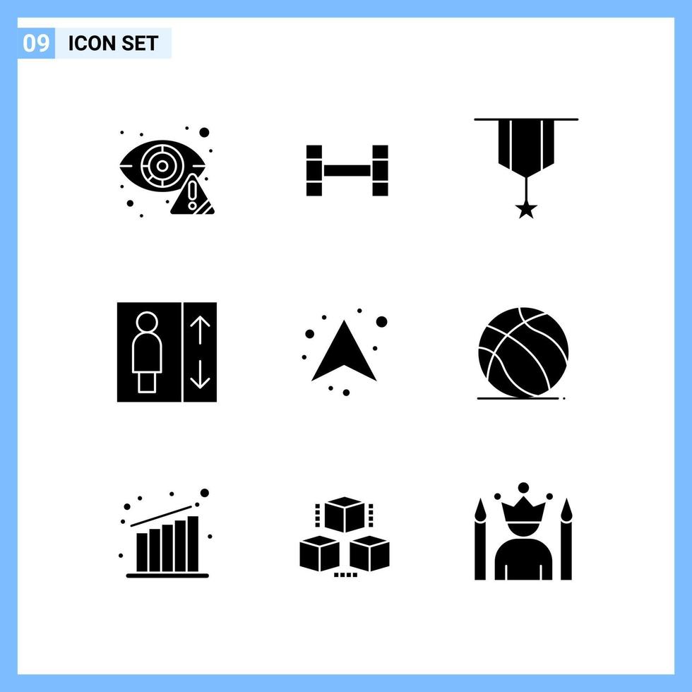 9 ikoner fast stil kreativ glyf symboler svart fast ikon tecken isolerat på vit bakgrund vektor