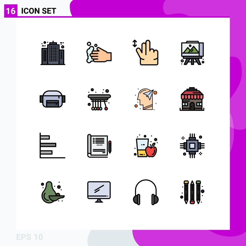 16 universell platt Färg fylld linje tecken symboler av rörelse väska tvätta konst staffli redigerbar kreativ vektor design element
