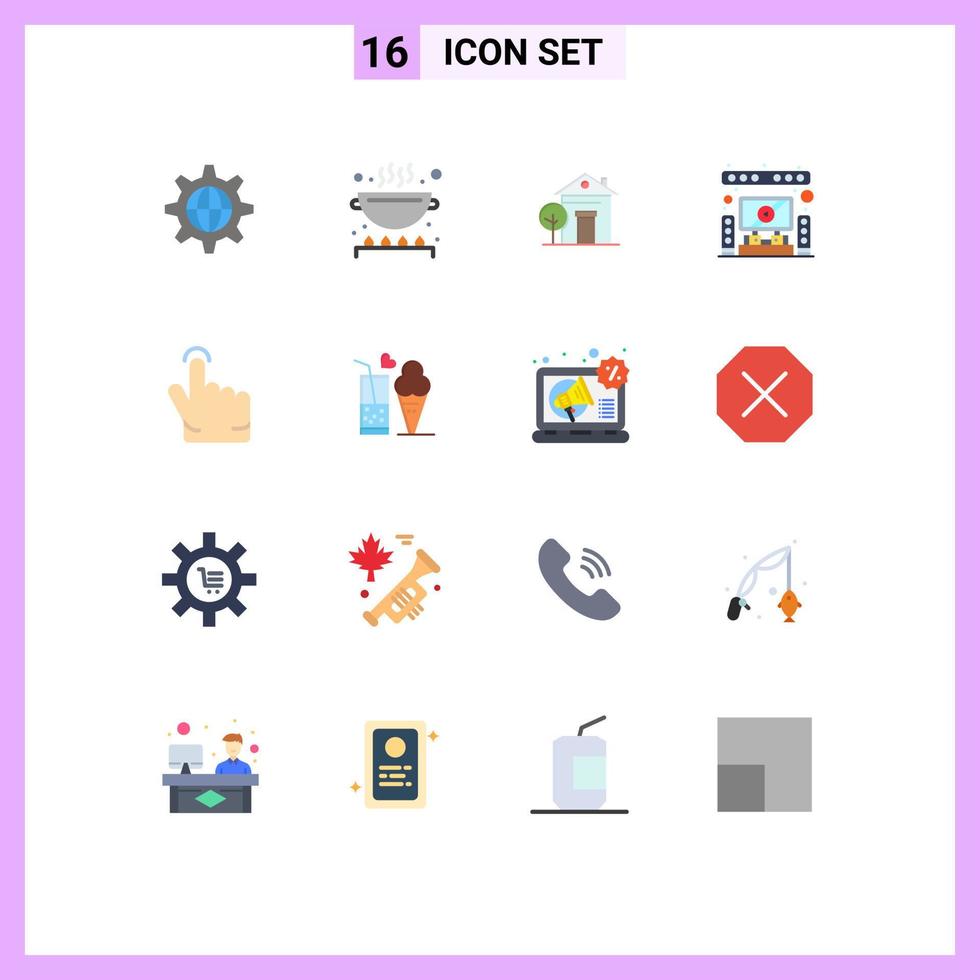 gruppe von 16 flachen farben zeichen und symbolen für gestentheater gebäudesystem lautsprecher editierbares paket kreativer vektordesignelemente vektor