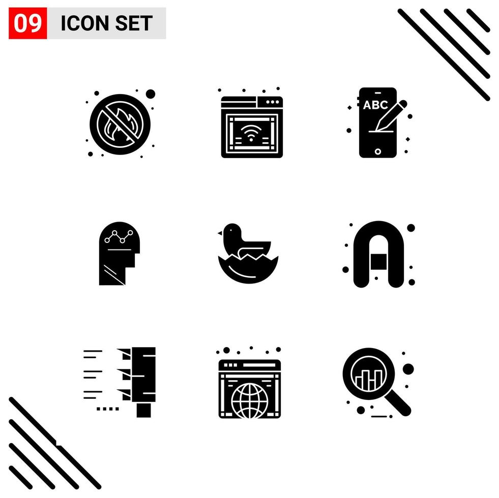 Pixle Perfekter Satz von 9 soliden Symbolen Glyphen-Icon-Set für die Gestaltung von Websites und die Schnittstelle für mobile Anwendungen vektor