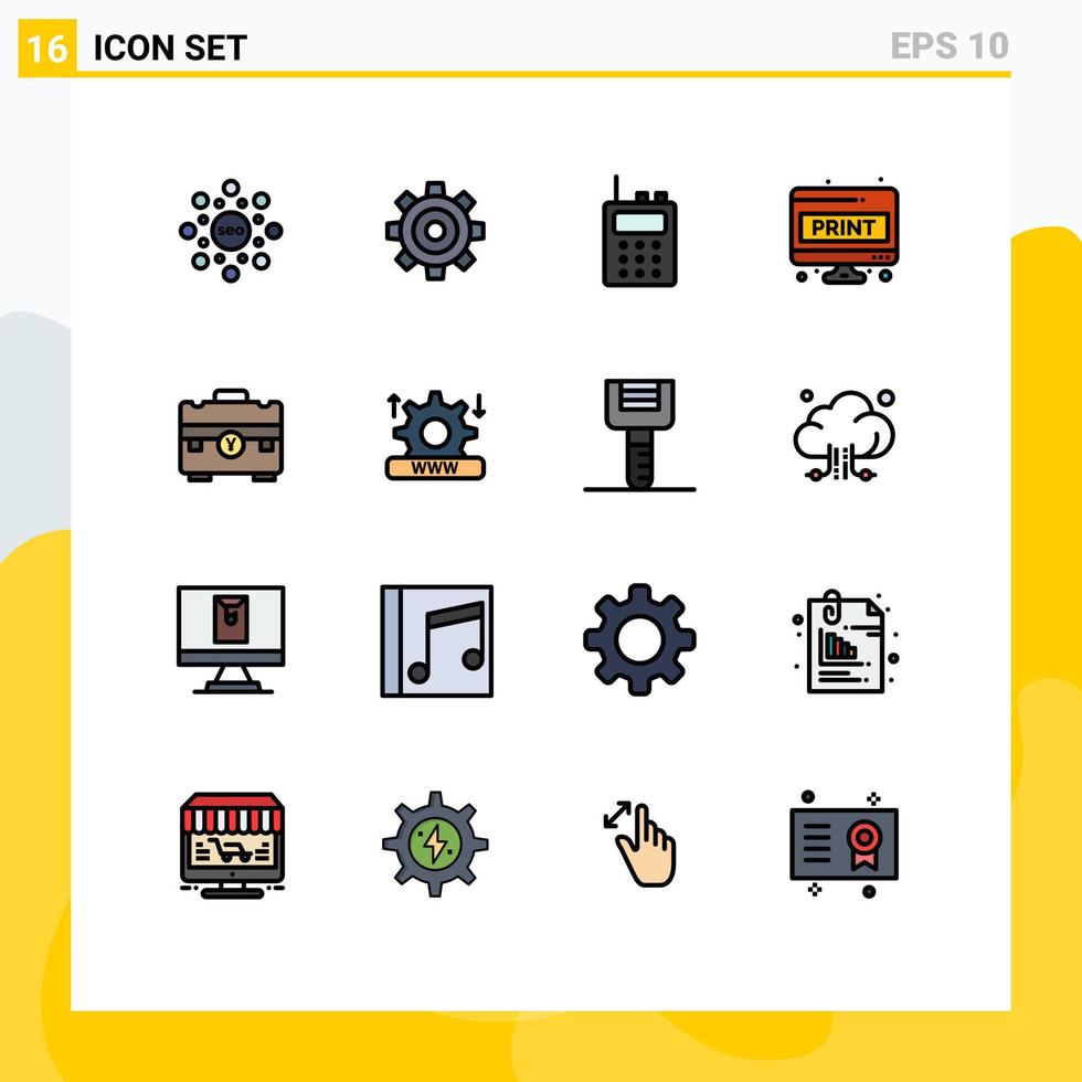 16 platt Färg fylld linje begrepp för webbplatser mobil och appar väska skriva ut universell papper dator ark redigerbar kreativ vektor design element