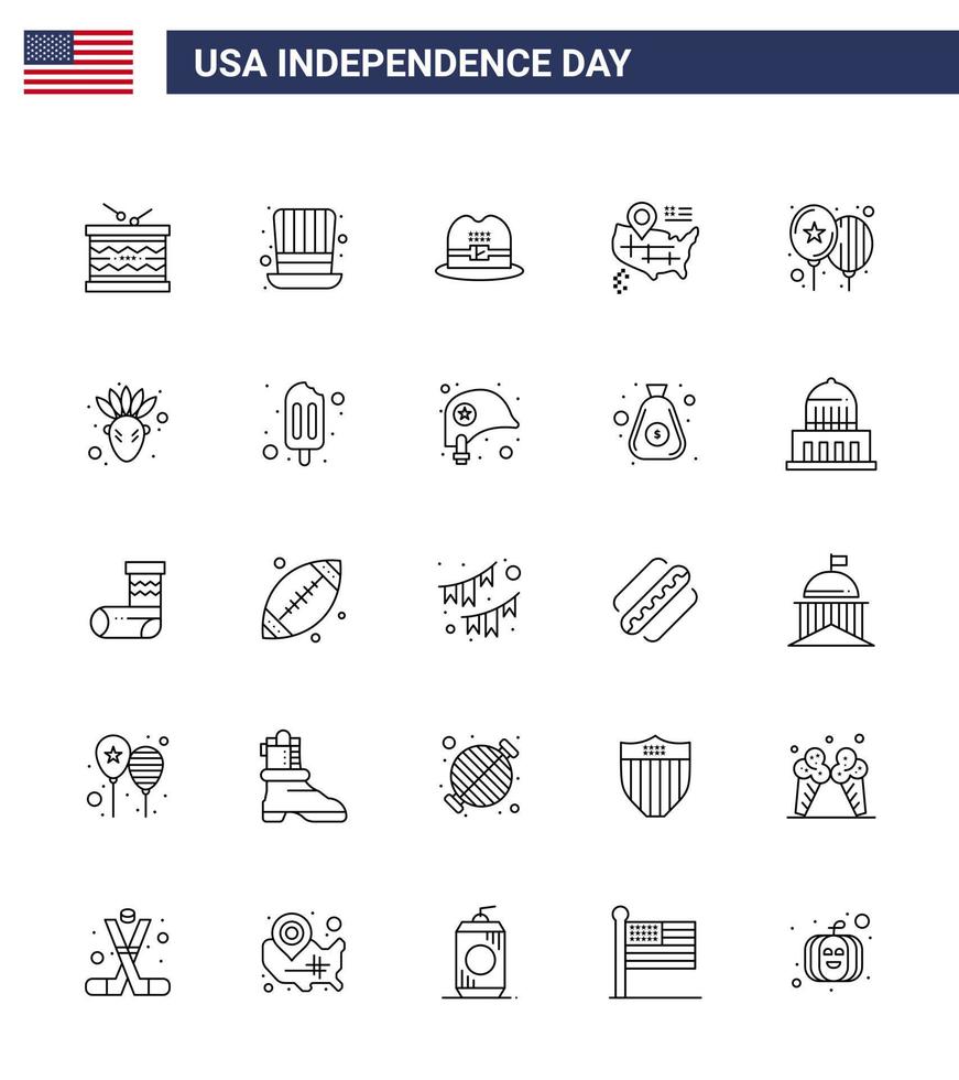 25 usa line pack of unabhängigkeitstag zeichen und symbole von day balloons usa american location editable usa day vector design elements