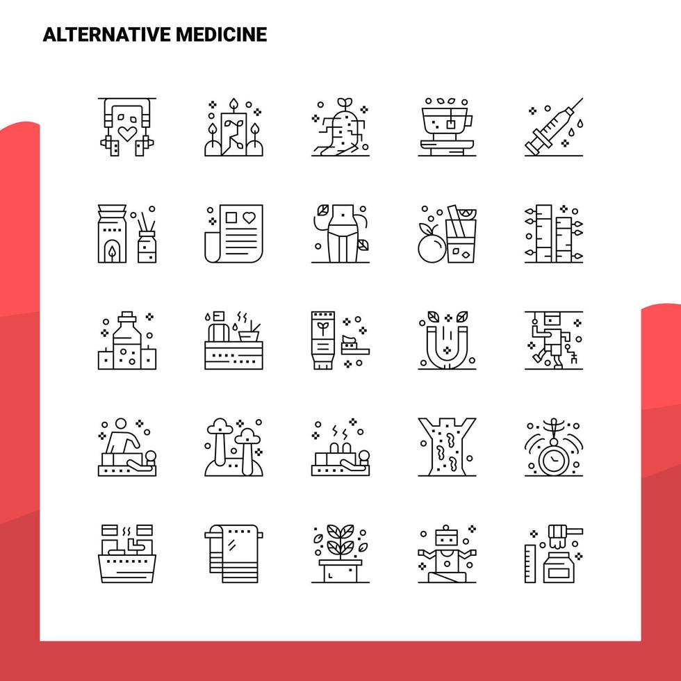 uppsättning av alternativ medicin linje ikon uppsättning 25 ikoner vektor minimalism stil design svart ikoner uppsättning linjär piktogram packa