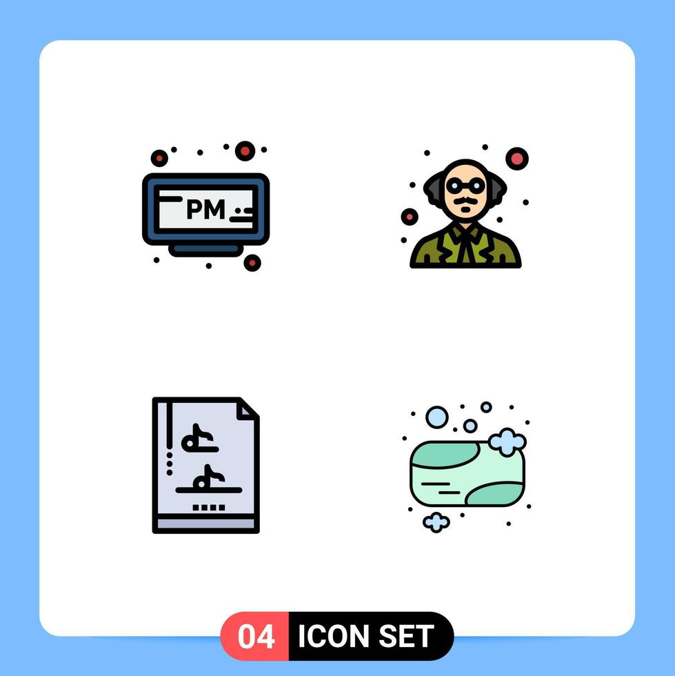 fylld linje platt Färg packa av 4 universell symboler av larm multimedia tid vetenskap bad tvål redigerbar vektor design element