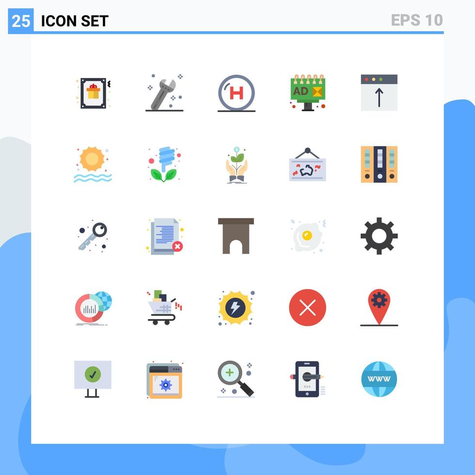 flacher farbsatz der mobilen schnittstelle mit 25 piktogrammen von bearbeitbaren vektorgestaltungselementen für die werbelinie für die werbetafel für die importwerbung vektor