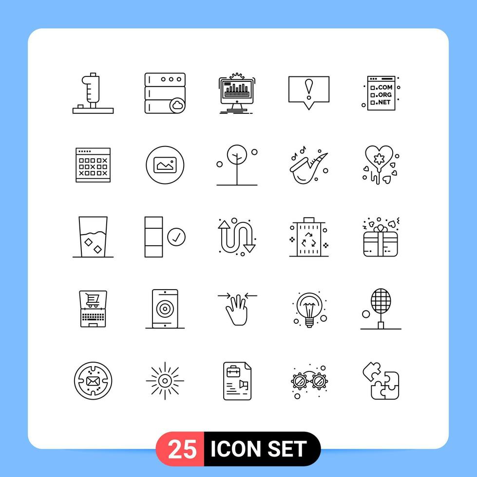 25 thematische Vektorlinien und bearbeitbare Symbole von bearbeitbaren Vektordesign-Elementen für com-Browser-Admin-Nachrichtenwarnungen vektor