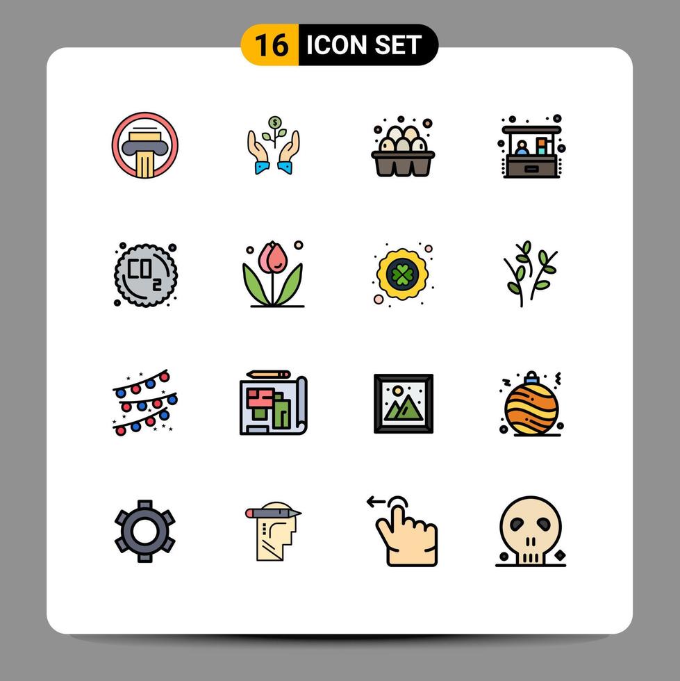 16 universell platt Färg fylld rader uppsättning för webb och mobil tillämpningar Hem företag mataffär växande mat ägg redigerbar kreativ vektor design element