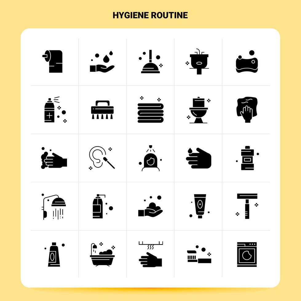 Solide 25 Hygiene-Routine-Icon-Set Vektor-Glyphen-Stil-Design Schwarze Icons Set Web- und Mobile-Business-Ideen-Design-Vektor-Illustration vektor