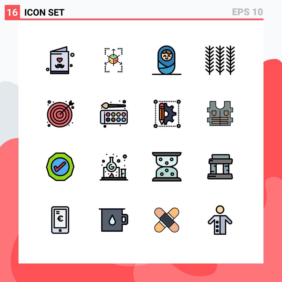 modern uppsättning av 16 platt Färg fylld rader pictograph av mål Sök bebis marknadsföring växt redigerbar kreativ vektor design element