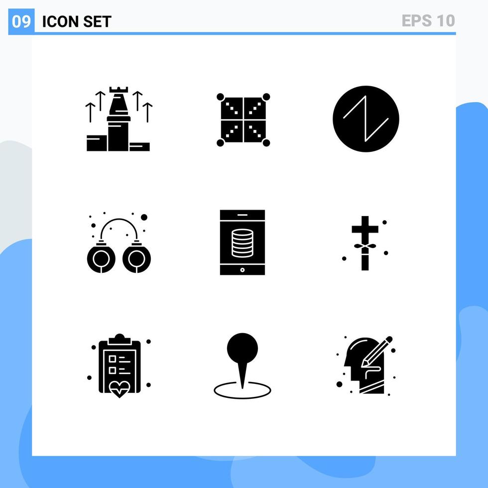 användare gränssnitt packa av 9 grundläggande fast glyfer av Bank polis programmering handklovar Vinka redigerbar vektor design element