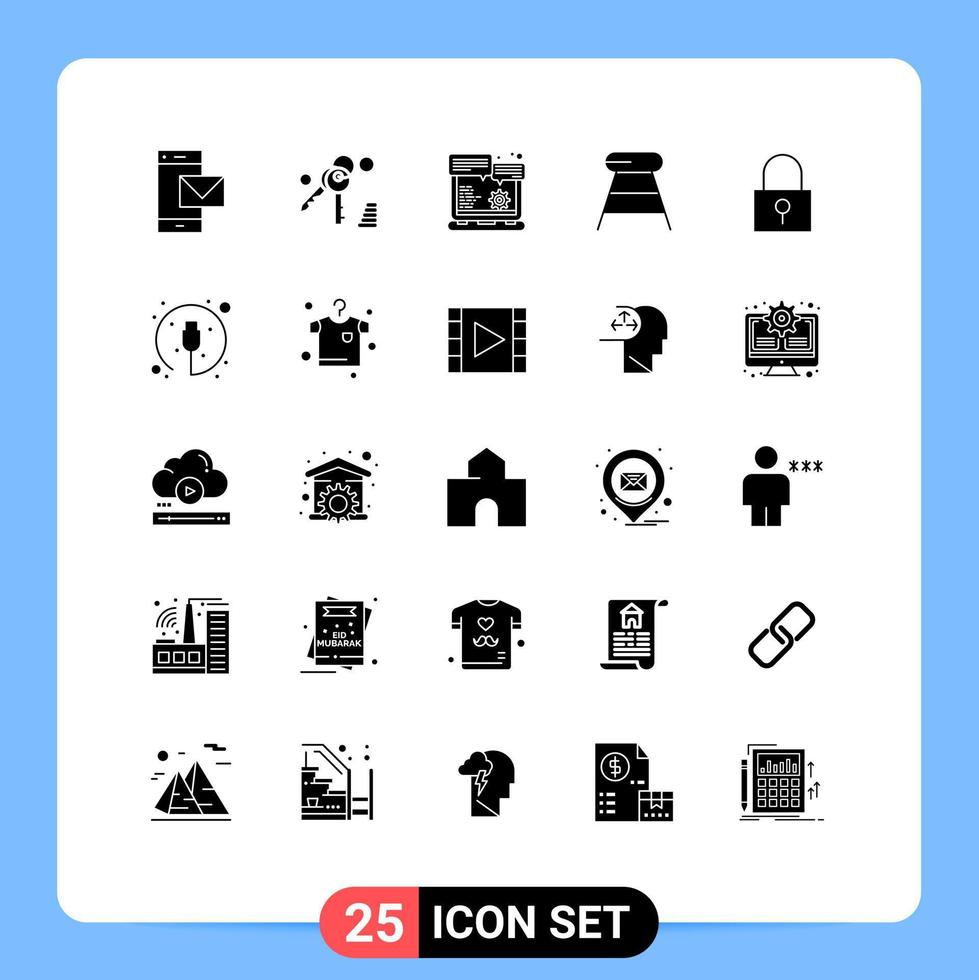 Stock Vector Icon Pack mit 25 Zeilenzeichen und Symbolen für Passwort Sitz Browser Essen Kaffee editierbare Vektordesign-Elemente