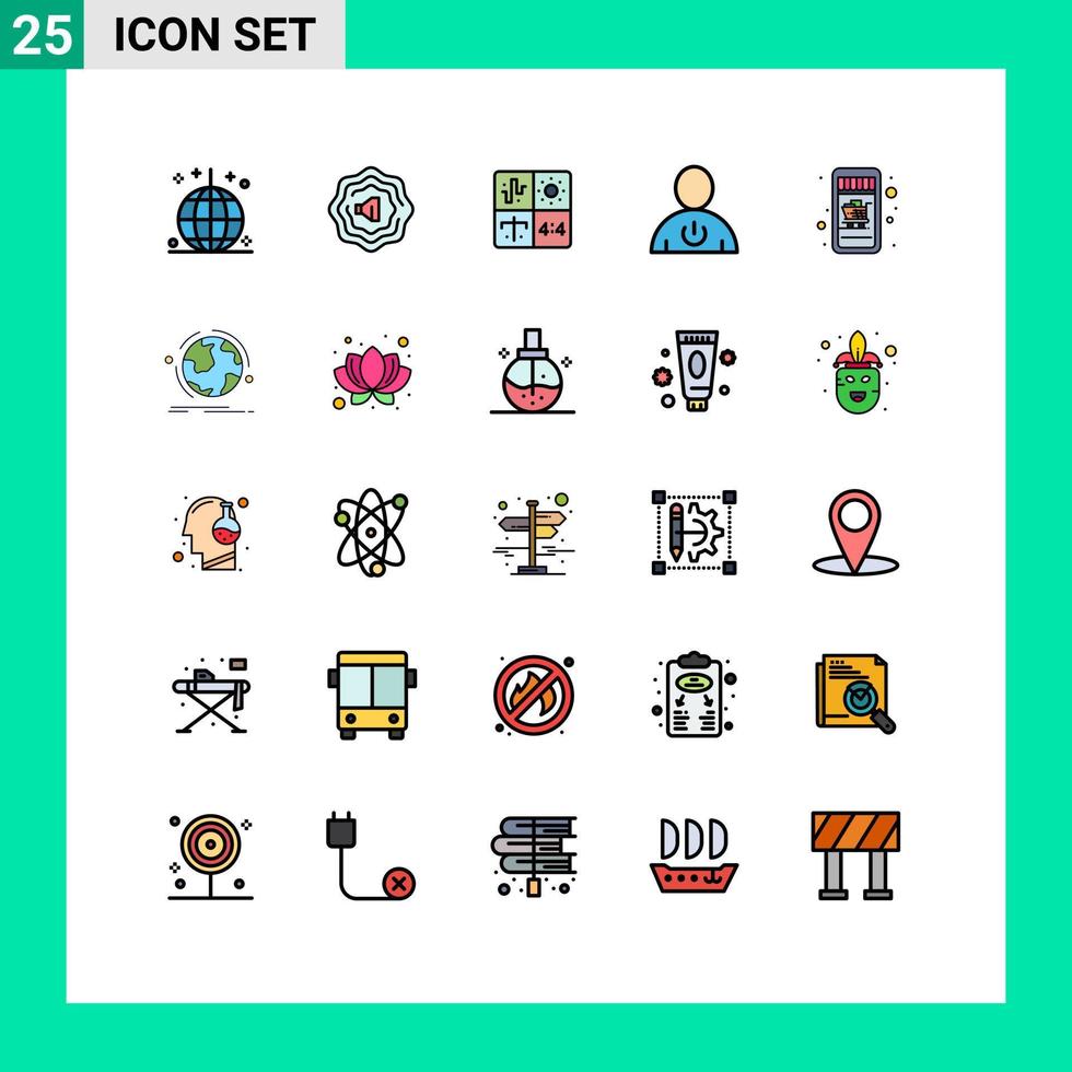 25 universell gefüllte flache Farbzeichen Symbole der Online-Shop-Standby-Entwicklung menschlicher Körper editierbare Vektordesign-Elemente vektor