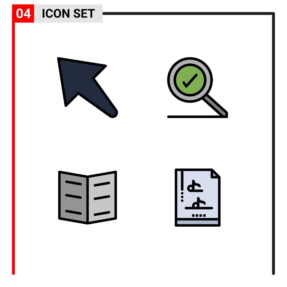 Aktienvektor-Icon-Pack mit 4 Zeilenzeichen und Symbolen für Pfeildateidokumente, komplettes Buch, multimedial bearbeitbare Vektordesign-Elemente vektor