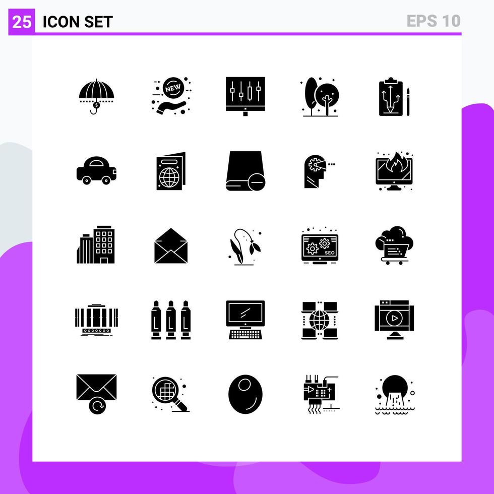 grupp av 25 fast glyfer tecken och symboler för lantbruk Graf ny data analys redigerbar vektor design element