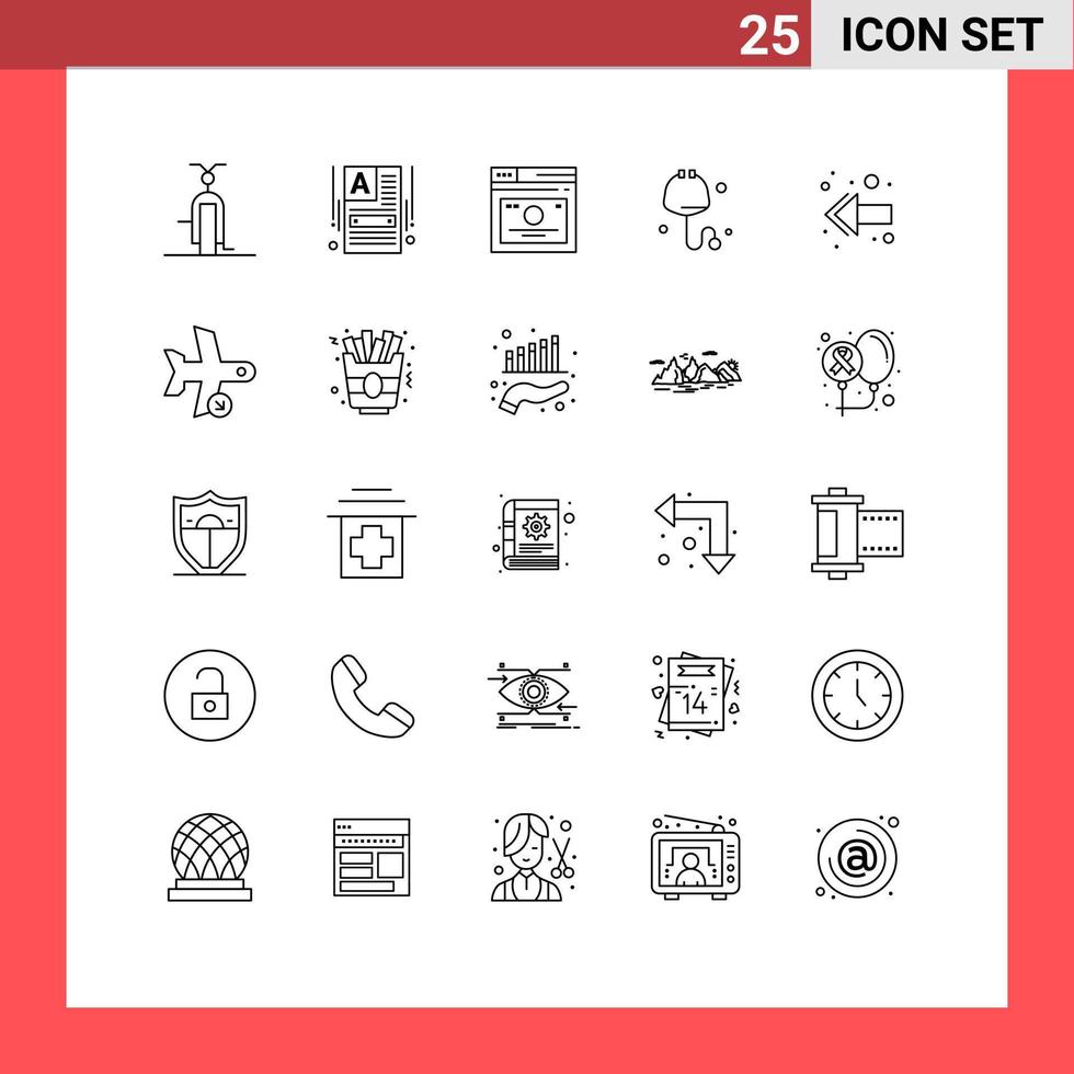 satz von 25 modernen ui-symbolen symbole zeichen für pfeil medizinischer webbuilder check quicklinks editierbare vektordesignelemente vektor