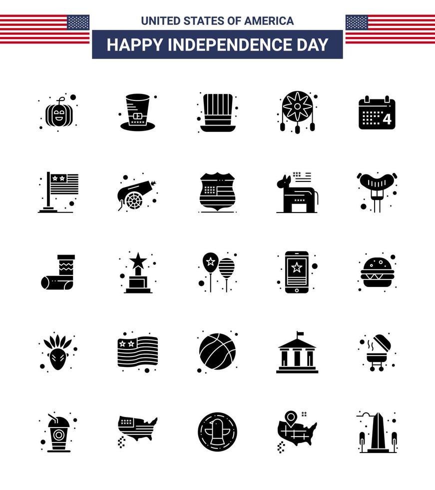 25 usa Solid Glyph Pack of Independence Day Zeichen und Symbole der internationalen Landdekoration amerikanischer Tag editierbare usa-Tag-Vektordesign-Elemente vektor