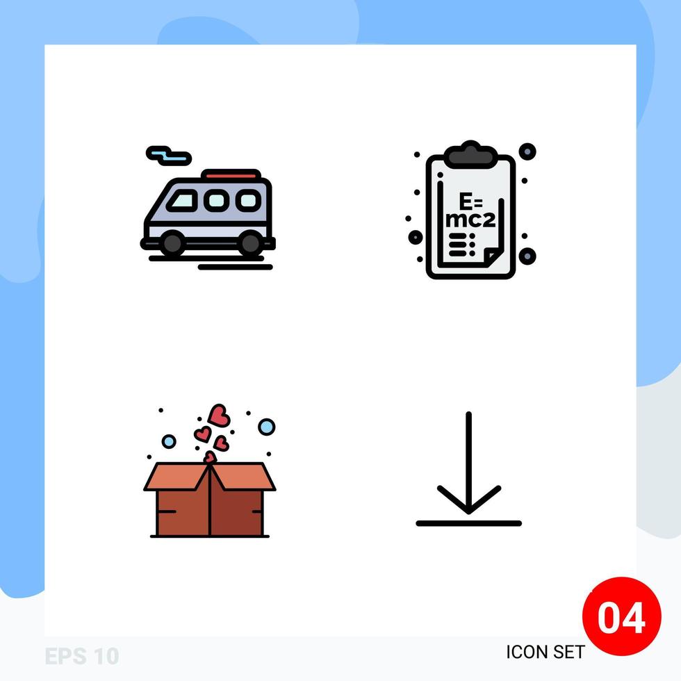 modern uppsättning av 4 fylld linje platt färger pictograph av buss hjärta kemi klämma styrelse ladda ner redigerbar vektor design element