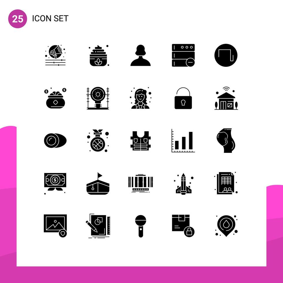 uppsättning av 25 kommersiell fast glyfer packa för investering Vinka person fyrkant server redigerbar vektor design element