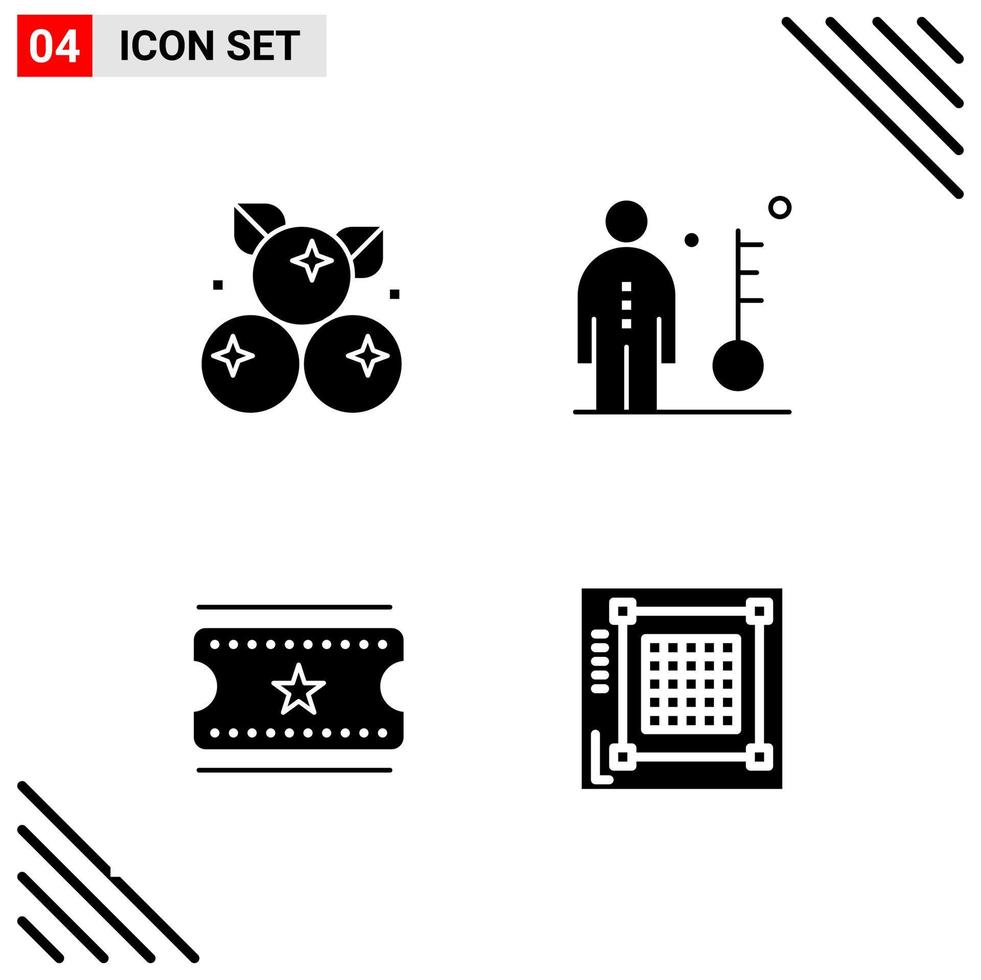 Pixel perfektes Set aus 4 soliden Symbolen Glyphen-Icon-Set für die Gestaltung von Websites und die Schnittstelle für mobile Anwendungen vektor