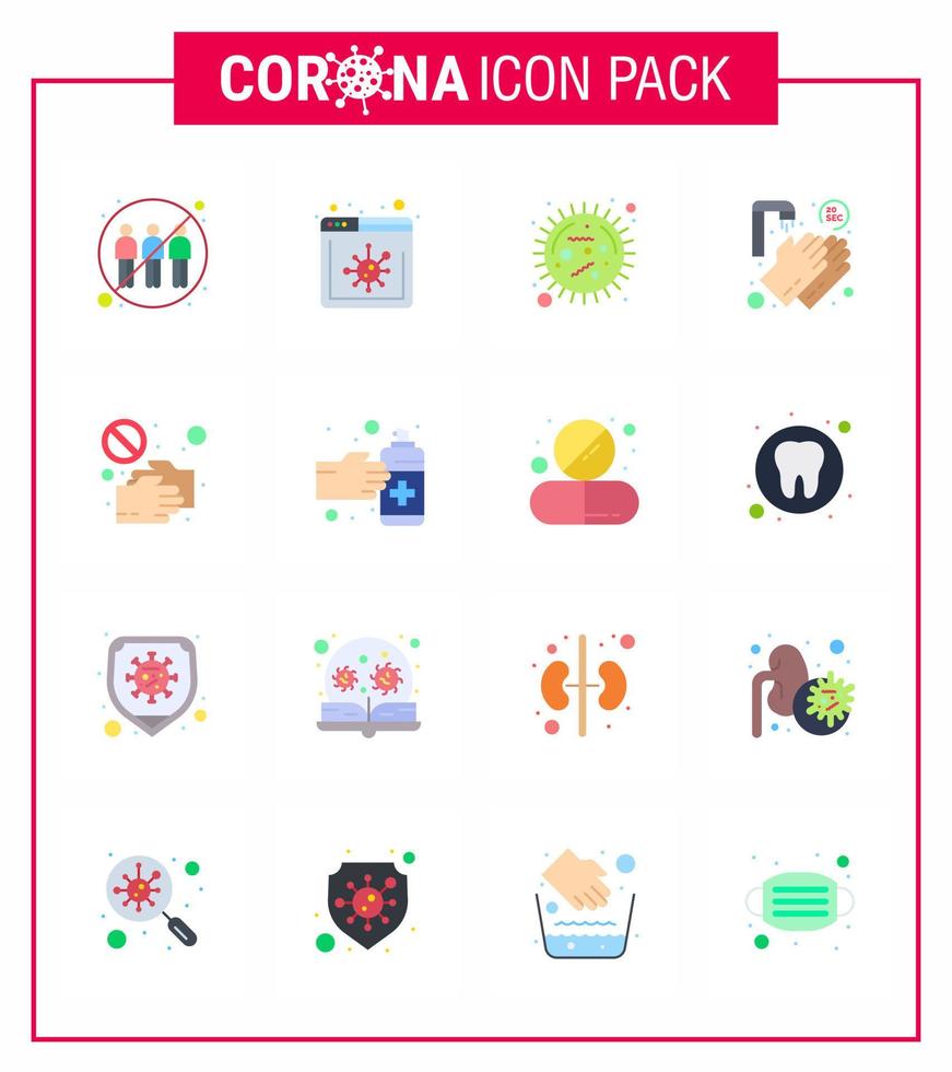 Corona-Virus 2019 und 2020 Epidemie 16 Flachfarben-Icon-Pack wie Covid-Waschen Corona Medical Virus Virales Coronavirus 2019nov-Krankheitsvektor-Designelemente vektor