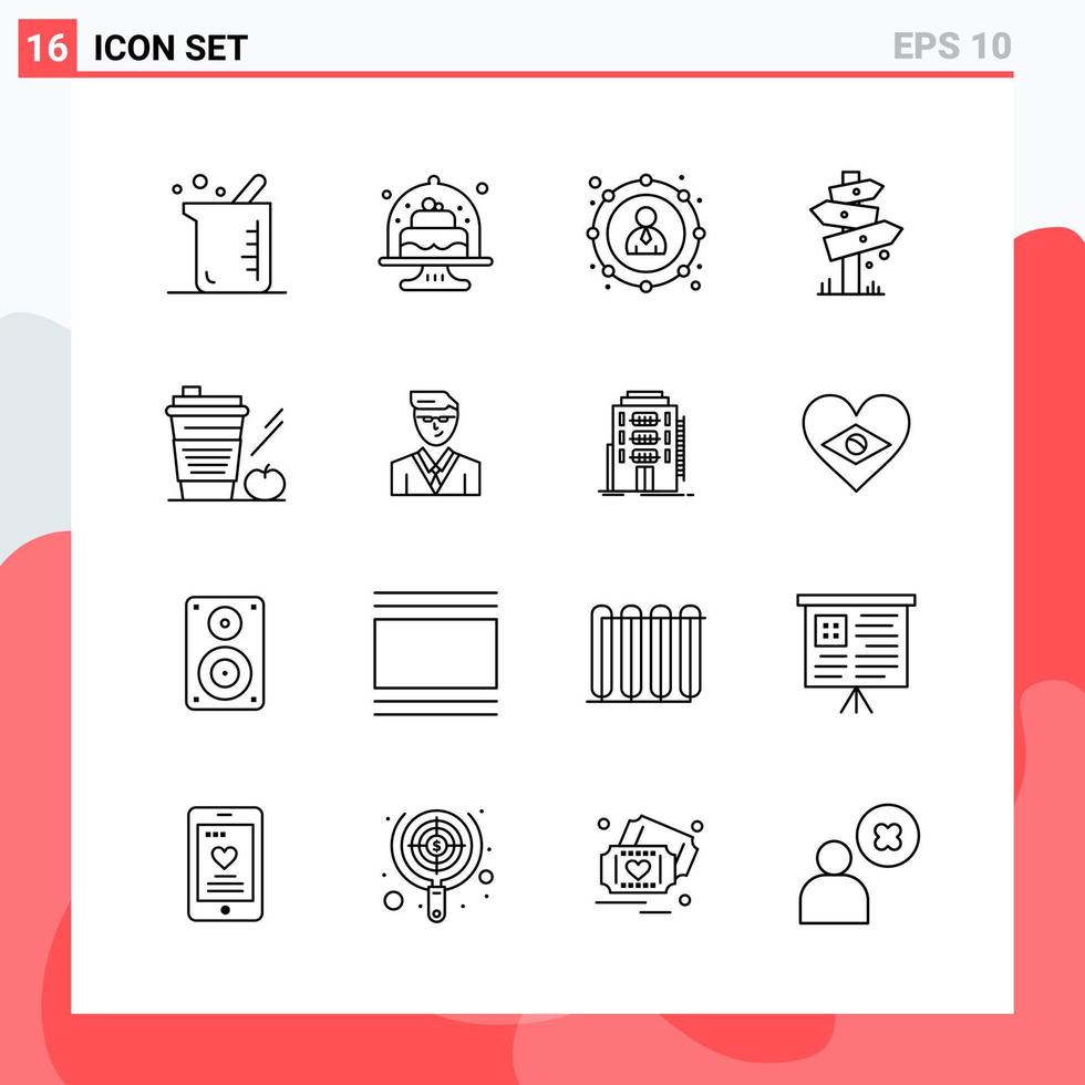 Sammlung von 16 Vektor-Icons im Linienstil moderne Gliederungssymbole für Web- und Mobile-Line-Icon-Zeichen isoliert auf weißem Hintergrund 16 Icons vektor