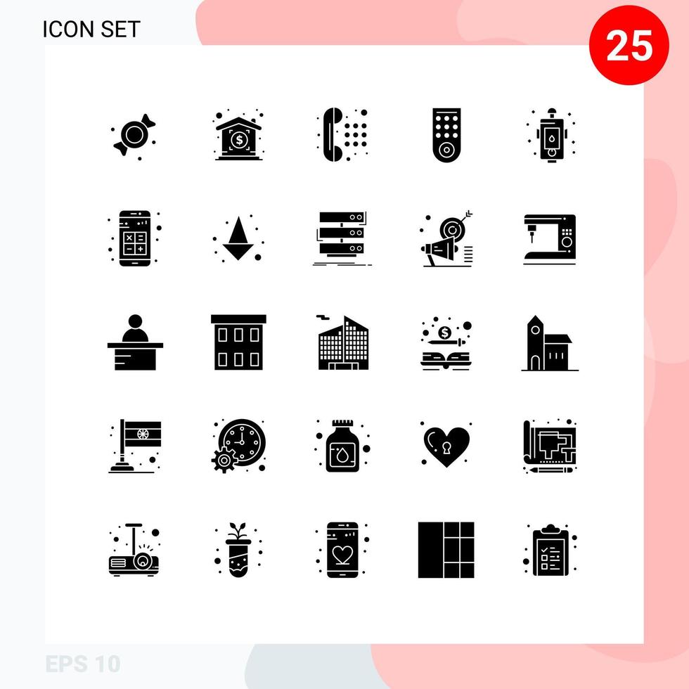 25 fast glyf begrepp för webbplatser mobil och appar brand design telefon fara TV redigerbar vektor design element