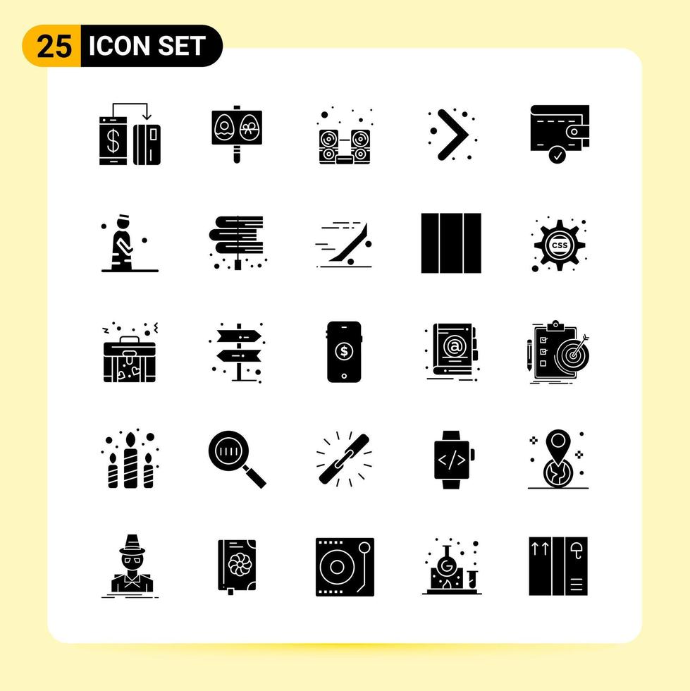 25 kreative Symbole für modernes Website-Design und ansprechende mobile Apps 25 Glyphensymbole Zeichen auf weißem Hintergrund 25 Symbolpaket vektor