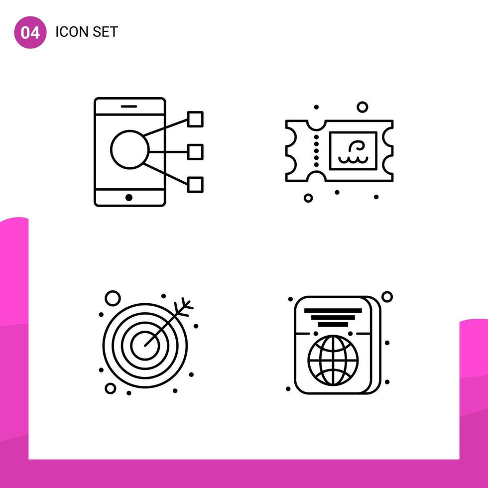 Outline Icon Set Packung mit 4 Zeilensymbolen isoliert auf weißem Hintergrund für reaktionsschnelles Website-Design, Druck- und mobile Anwendungen vektor