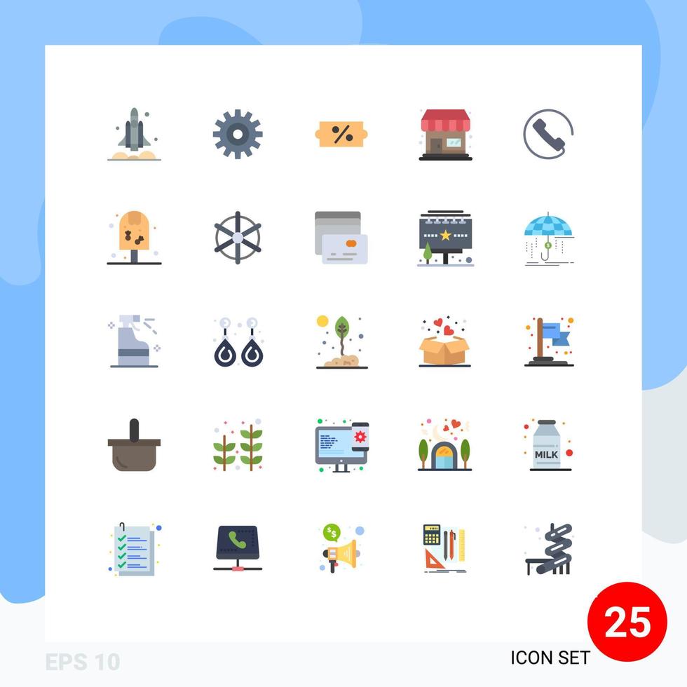 25 universell platt färger uppsättning för webb och mobil tillämpningar telefon svar kuggar mataffär affär redigerbar vektor design element