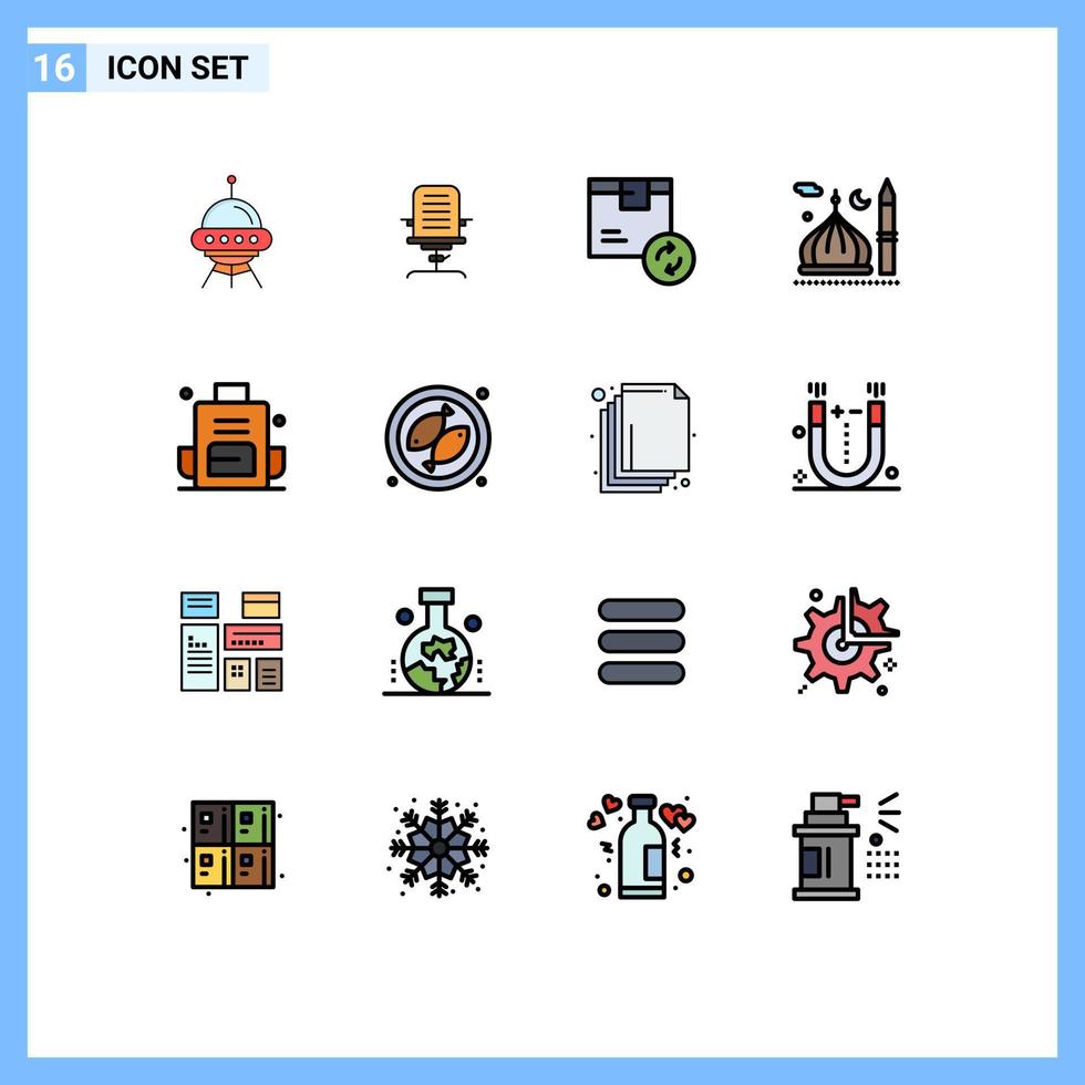 modern uppsättning av 16 platt Färg fylld rader pictograph av måne frakt stol service leverans redigerbar kreativ vektor design element