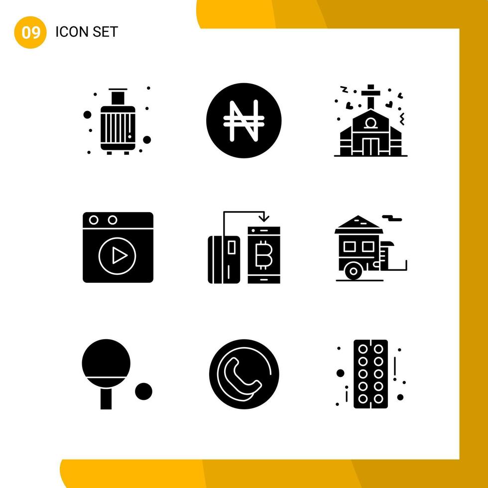 9 Icon Set Solid Style Icon Pack Glyphensymbole isoliert auf weißem Hintergrund für responsives Website-Design vektor