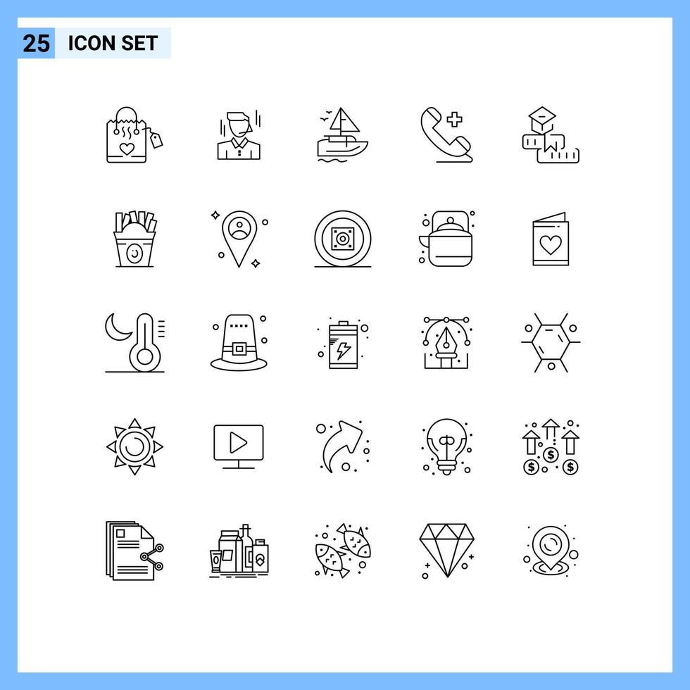 25 linje begrepp för webbplatser mobil och appar kunskap sjukhus båt plus medicinsk redigerbar vektor design element