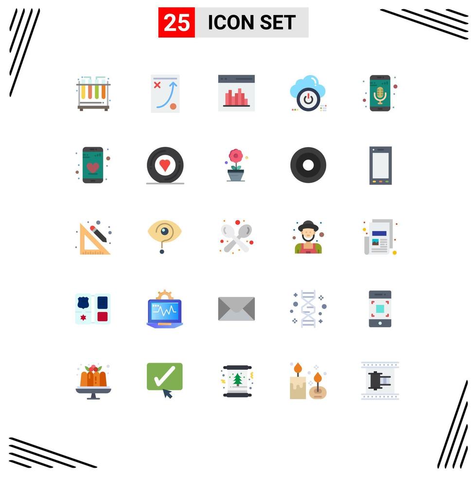 grupp av 25 platt färger tecken och symboler för av ner app stänga användare redigerbar vektor design element