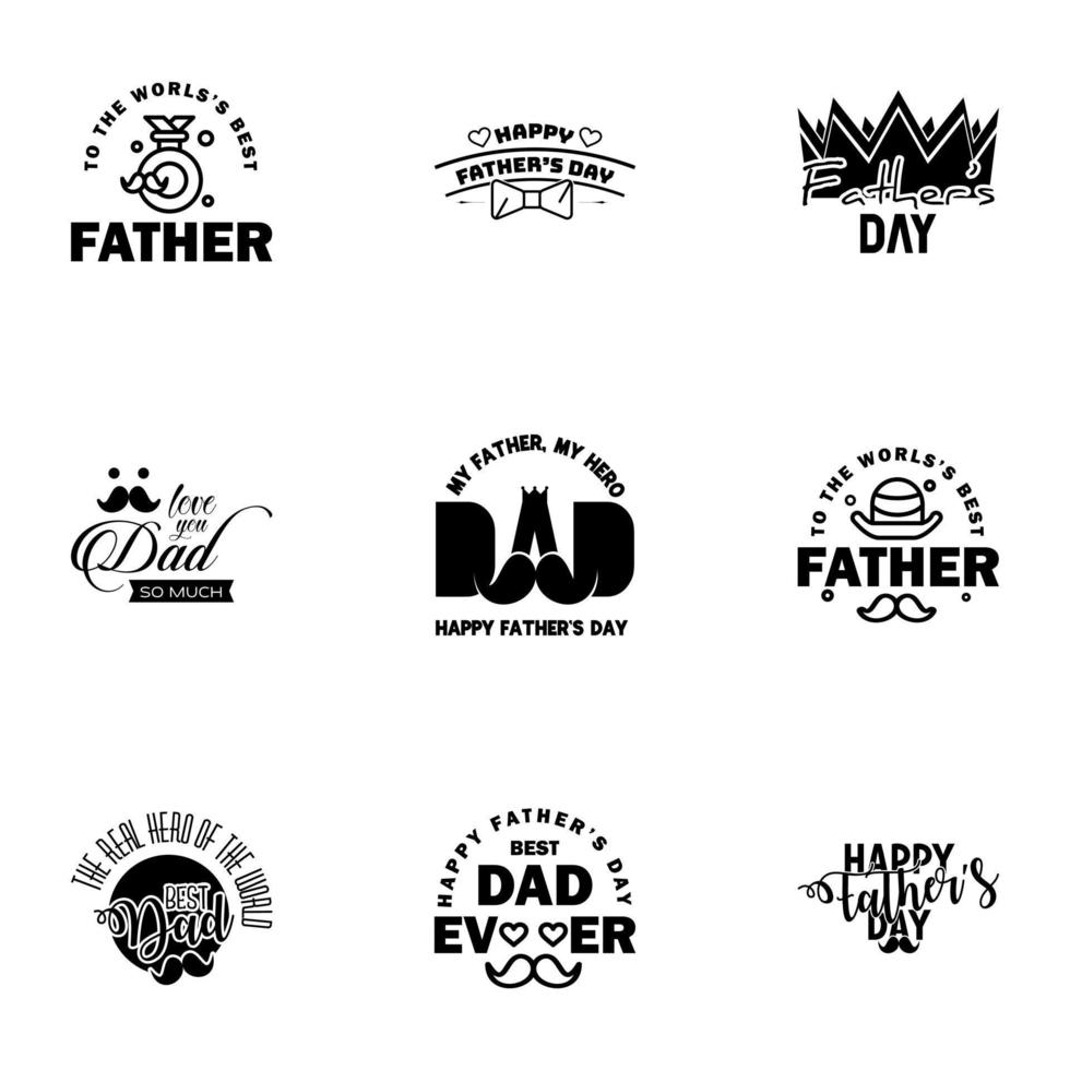 9 svart Lycklig fäder dag design samling en uppsättning av tolv brun färgad årgång stil fäder dag mönster på ljus bakgrund redigerbar vektor design element