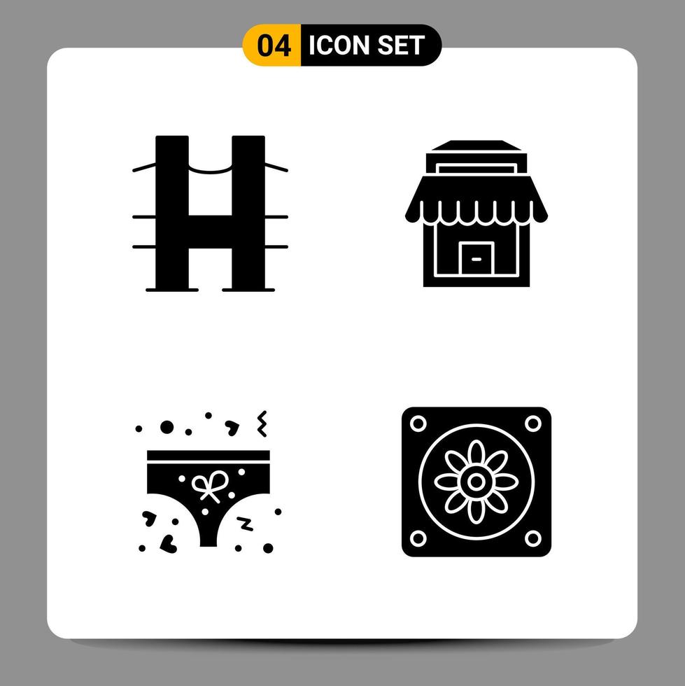 4 schwarze Icon-Pack-Glyphen-Symbole Zeichen für ansprechende Designs auf weißem Hintergrund 4 Icons gesetzt vektor