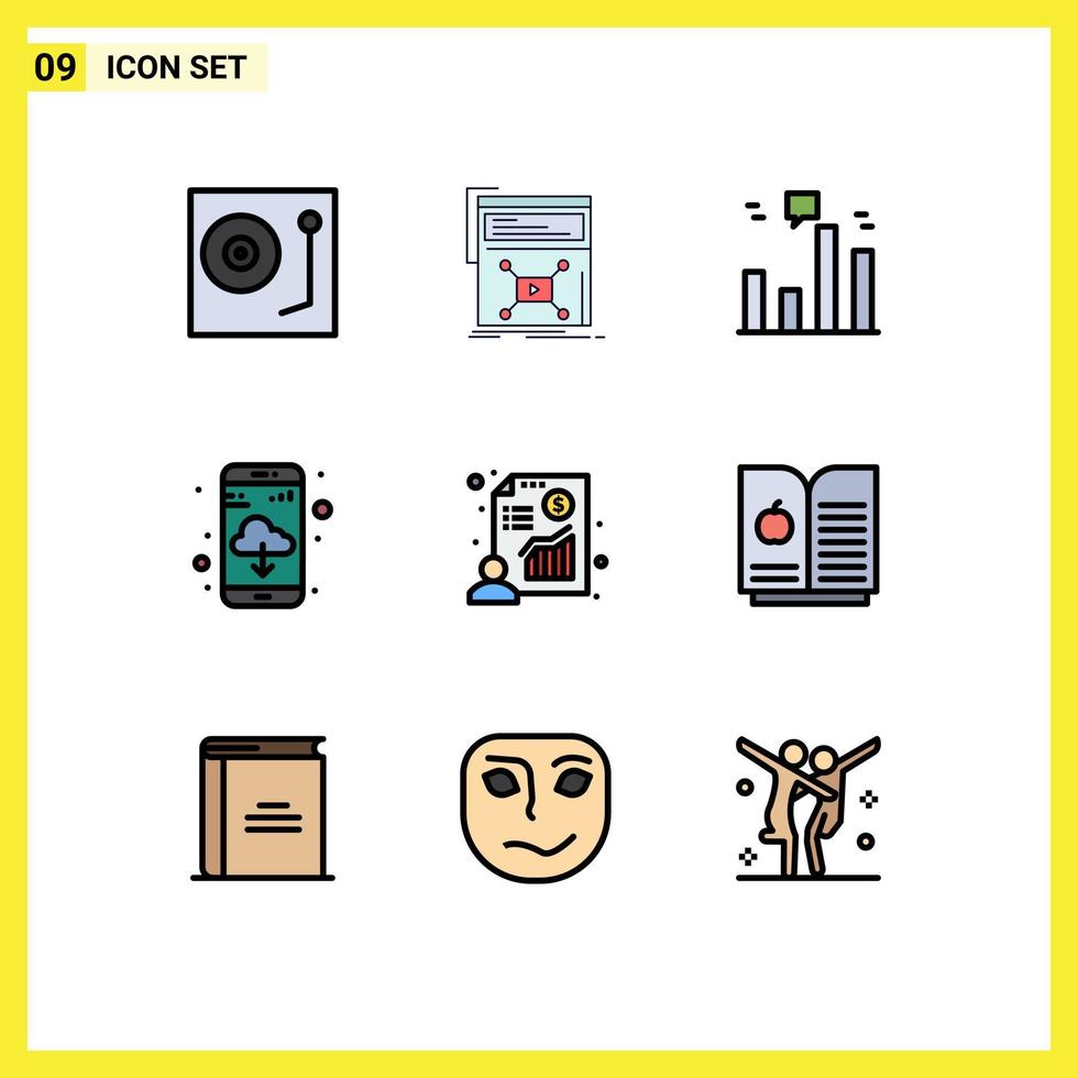 packa av 9 kreativ fylld linje platt färger av Diagram app ladda ner webb app Graf redigerbar vektor design element