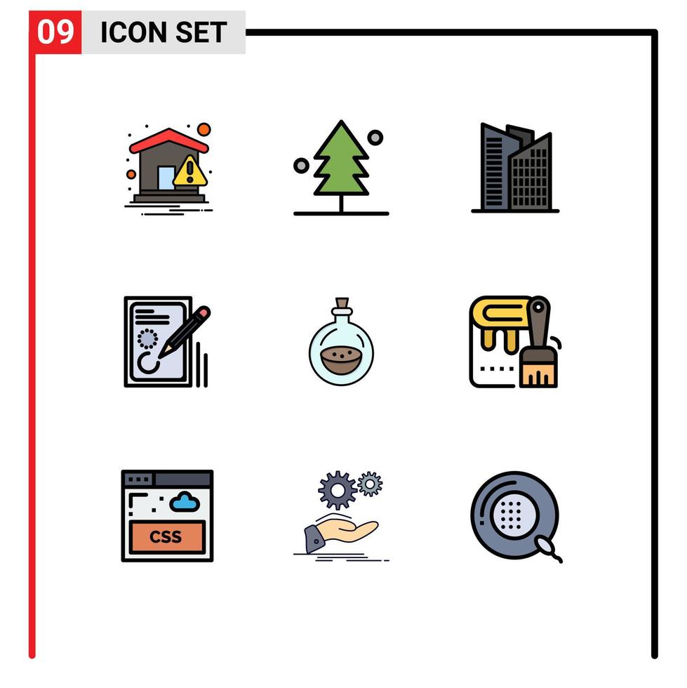 9 universelle gefüllte flache Farbzeichen Symbole der Flaschenzeichnung Gebäudedesign Bleistift editierbare Vektordesign-Elemente vektor