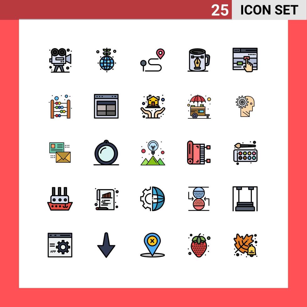 25 universelle, gefüllte Linien-Flachfarben für Web- und mobile Anwendungen vektor