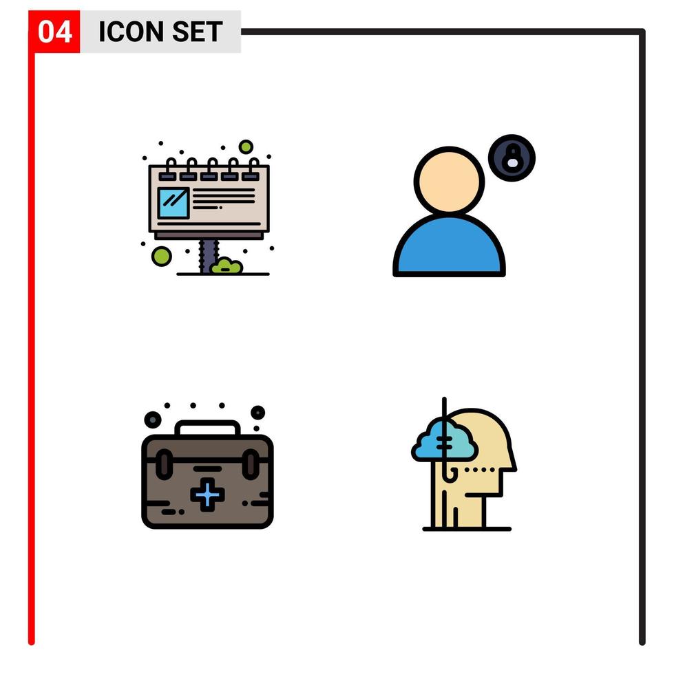 grupp av 4 fylld linje platt färger tecken och symboler för annons hjälpa ad Lösenord först redigerbar vektor design element