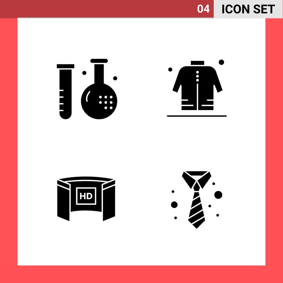 Glyphensymbole im soliden Stil mit 4 Symbolen auf weißem Hintergrund, einfache Zeichen für die allgemeine Gestaltung vektor