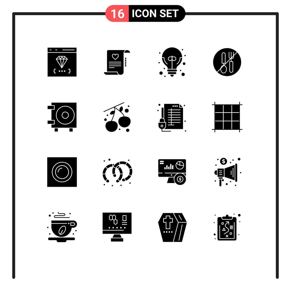piktogram uppsättning av 16 enkel fast glyfer av sked Nej kärlek brev mat Bra aning redigerbar vektor design element